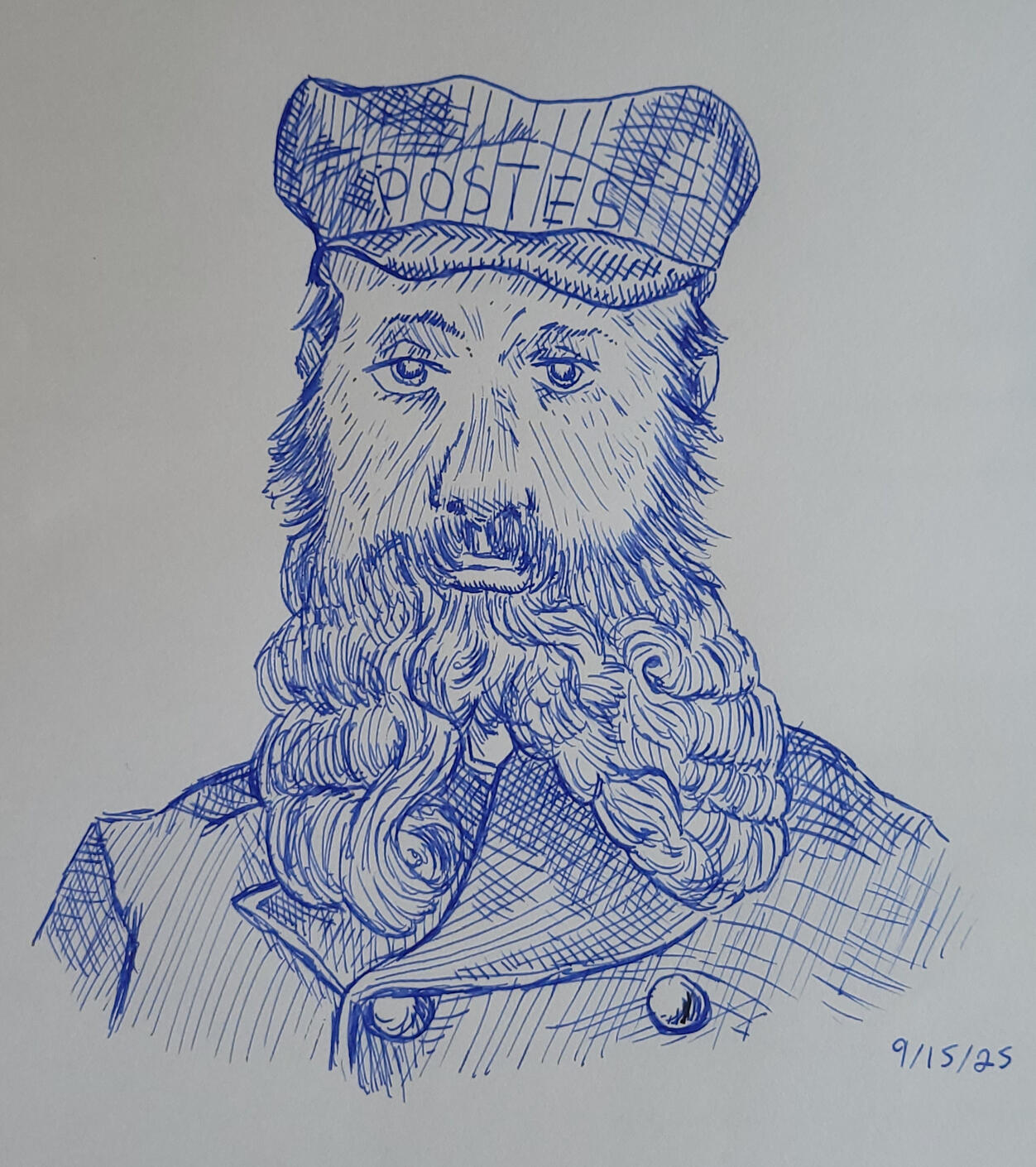 Portrait of Postman mastercopy - Van gogh, 2025, Ink