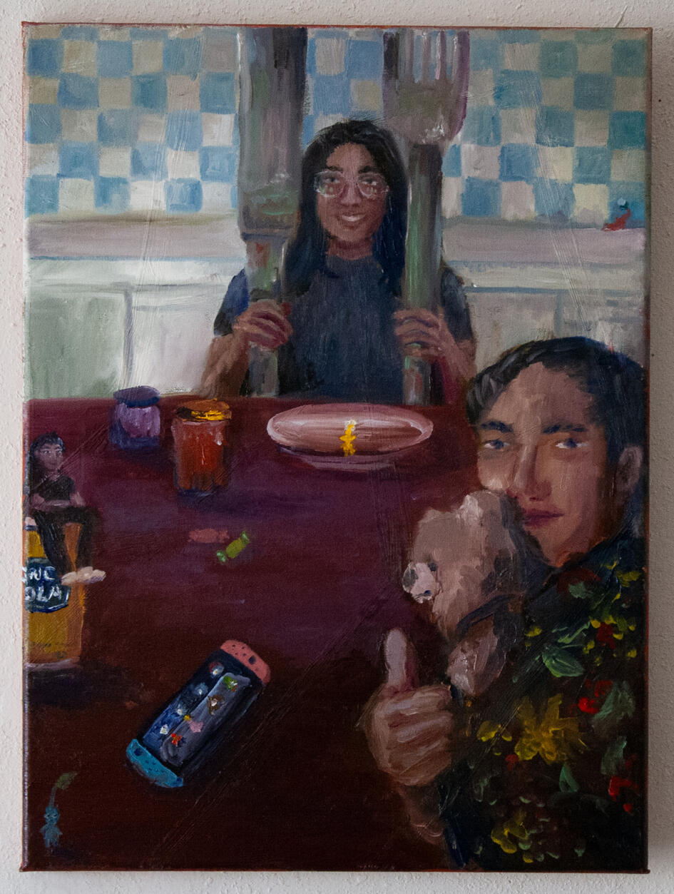 Family Dinner Drew, 2026, Oil On Canvas, 12" x 16" (Private Collection)