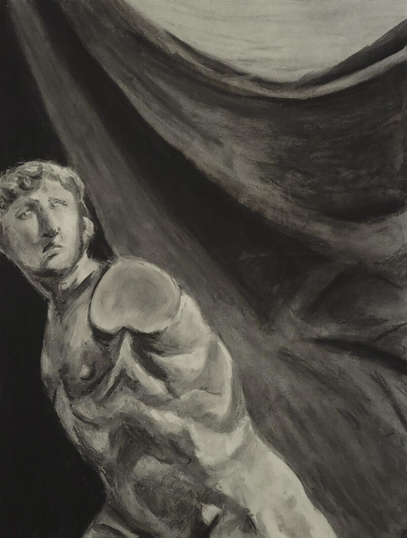 Cower, 2025, Charcoal on Paper, 18" x 24"