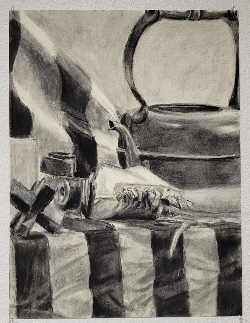 Skating, 2025, Charcoal on Paper, 18" x 24"
