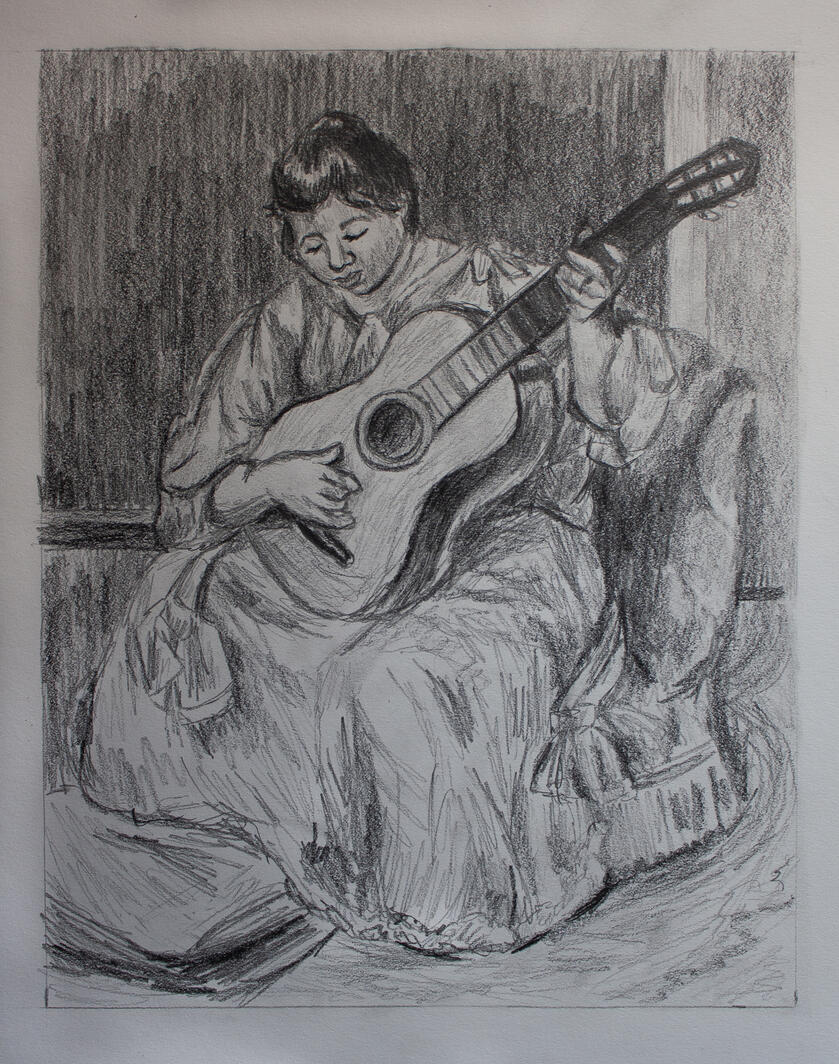 Woman Playing Guitar Mastercopy - Renoir, 2026, Graphite