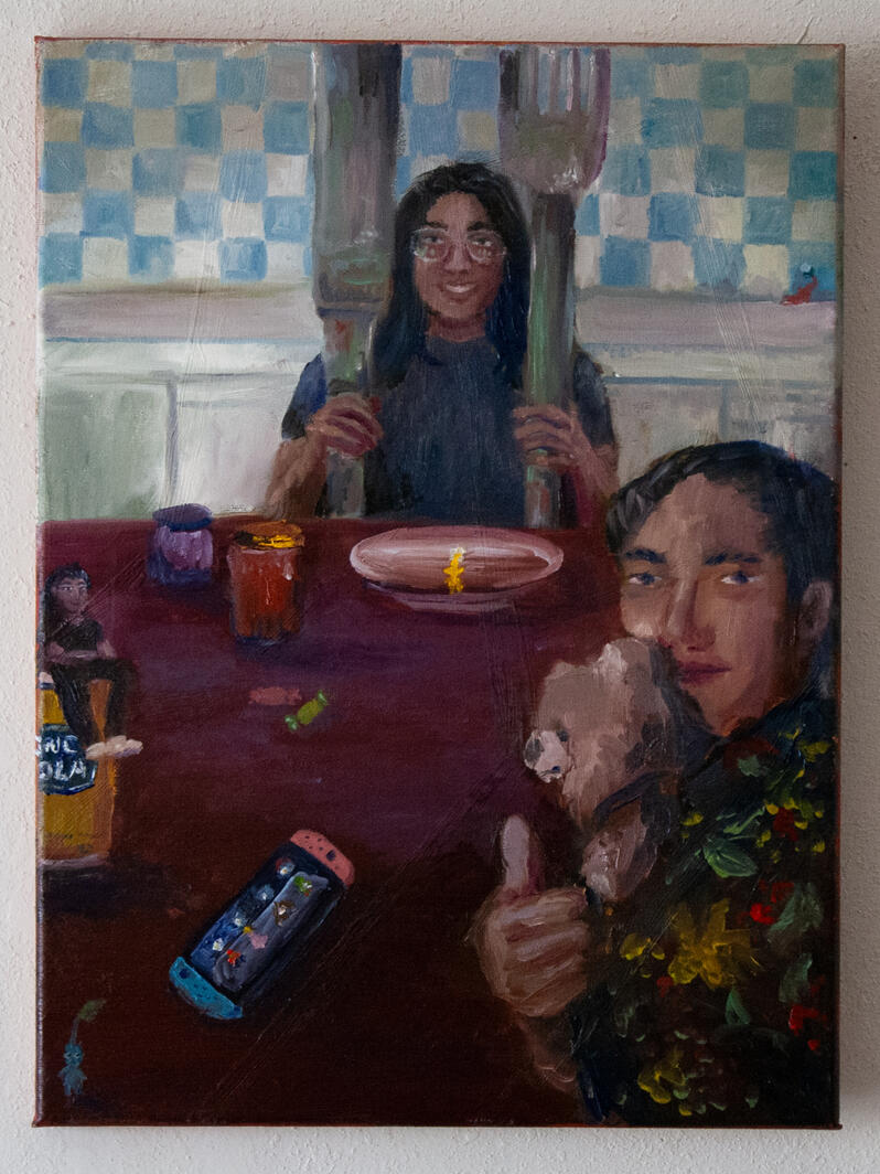Family Dinner Drew, 2026, Oil On Canvas, 12" x 16" (Private Collection)