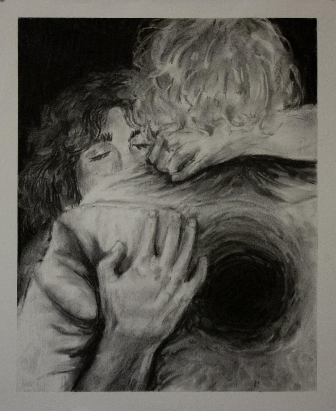False Comfort, 2026, Charcoal on Paper, 14" x 17"