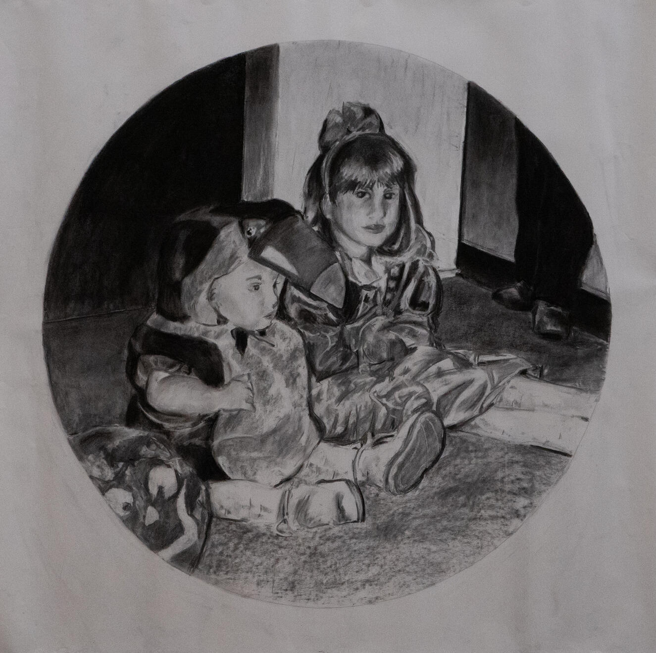 Sisters, 2025, Charcoal on Paper, 30” x 30”