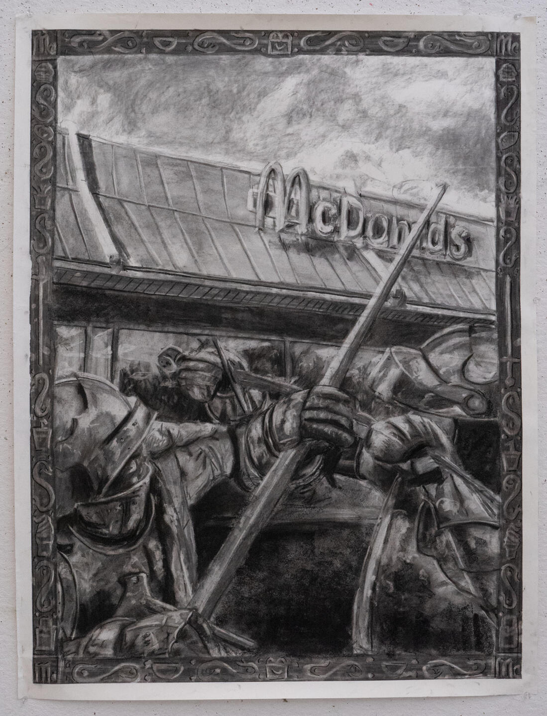 Rule of Seven, 2025, Charcoal on Paper, 32” x 42”